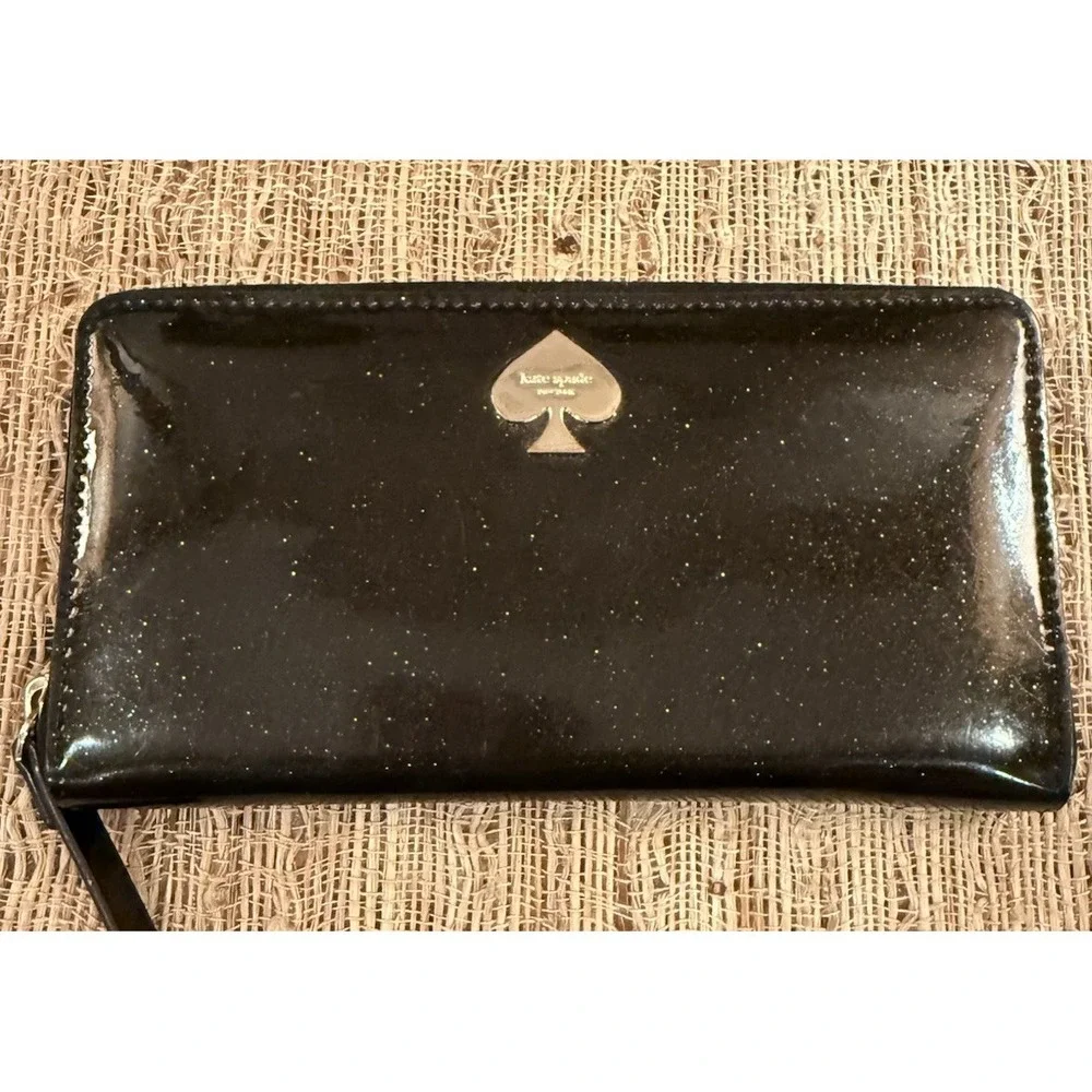 Kate Spade Stacy‎ Black starry Glitter Bug Zip Around Long Wallet Coated